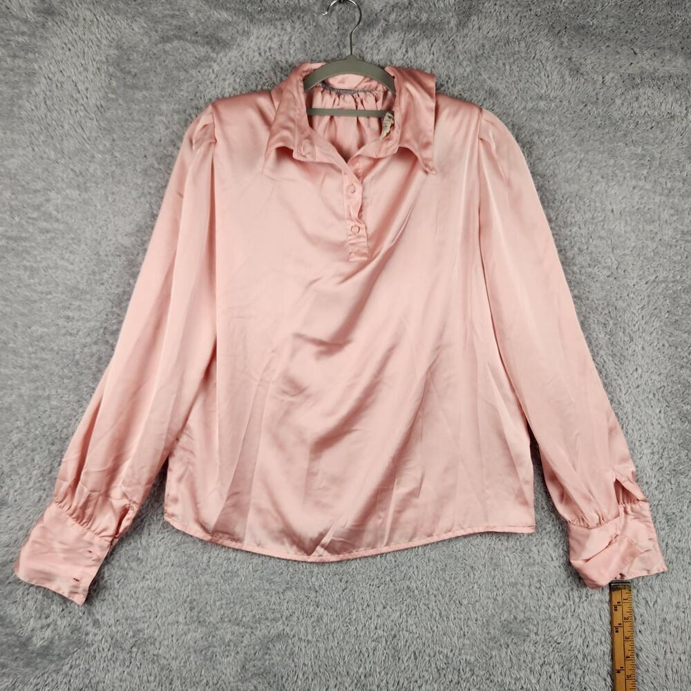 Vintage Lloyd Williams Blouse Womens 8 Pink Satin Collared Office Work 80s Retro